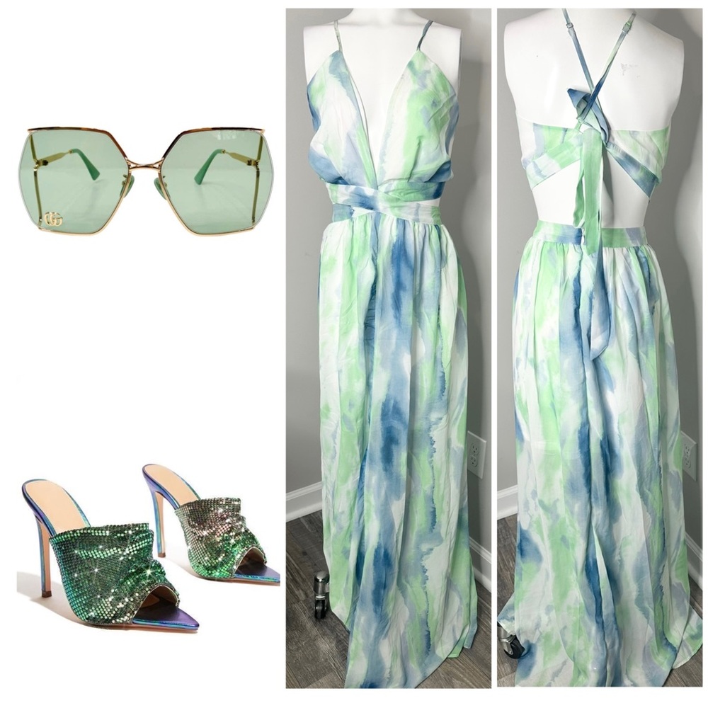 FASHION NOVA TEAL SHEER MAXI DRESS/ PRELOVED- 1XL